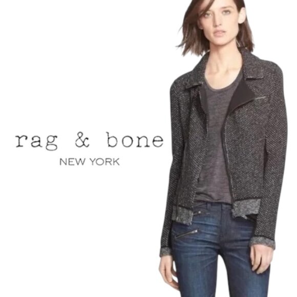 Rag and Bone Metallic Knit Moto Zip Cardigan Sweater - Picture 1 of 6